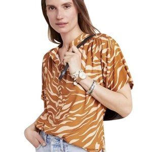 Anthropologie Maeve Windham Animal Print Tunic Top, Cedar, Size Small